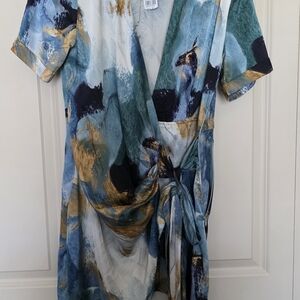 Abstract Print Wrap Dress